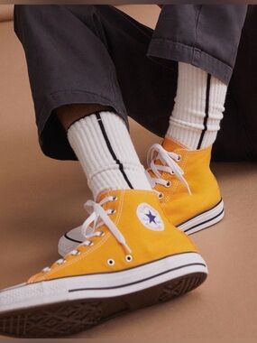 👟CONVERSE Vintage Chuck Taylor All Star High-top Sneakers Yellow Canvas, Sz 10.5